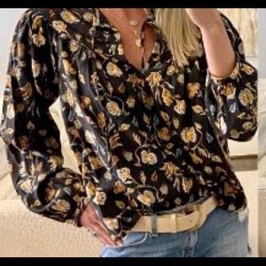 Universal Thread Women's Balloon Long Sleeve Tie- Front Blouse 
Black Floral XS